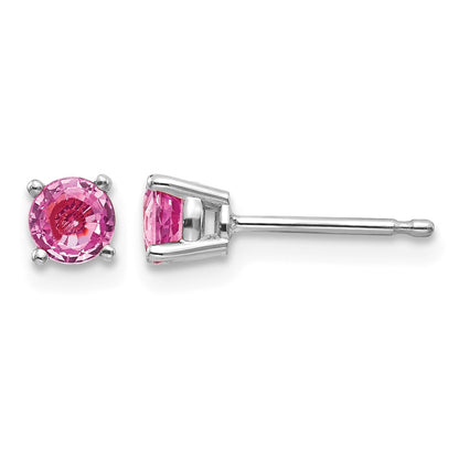 14k White Gold 4mm Round Pink Sapphire Post Earrings