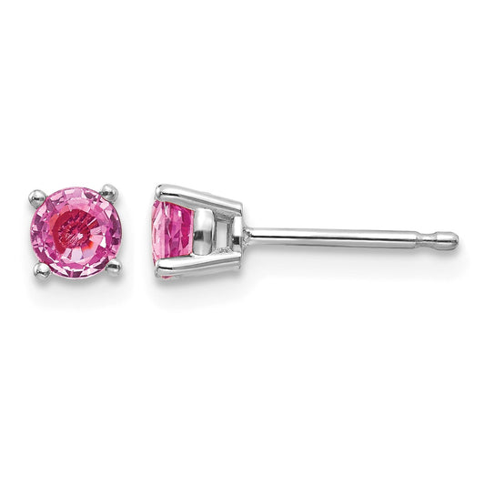14k White Gold 4mm Round Pink Sapphire Post Earrings