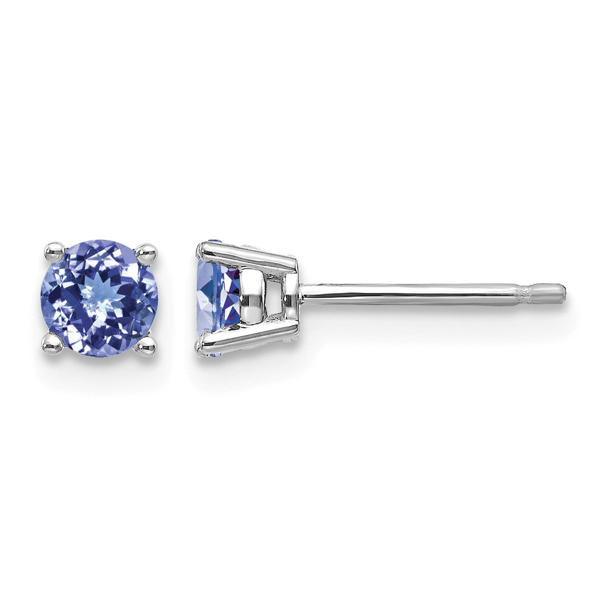 14k White Gold 4mm Round Tanzanite Post Earrings