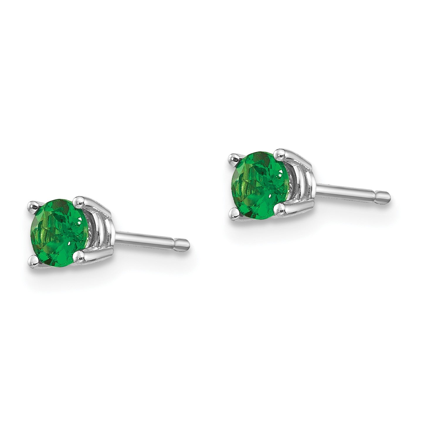 14k White Gold 4mm Round Tsavorite Post Earrings