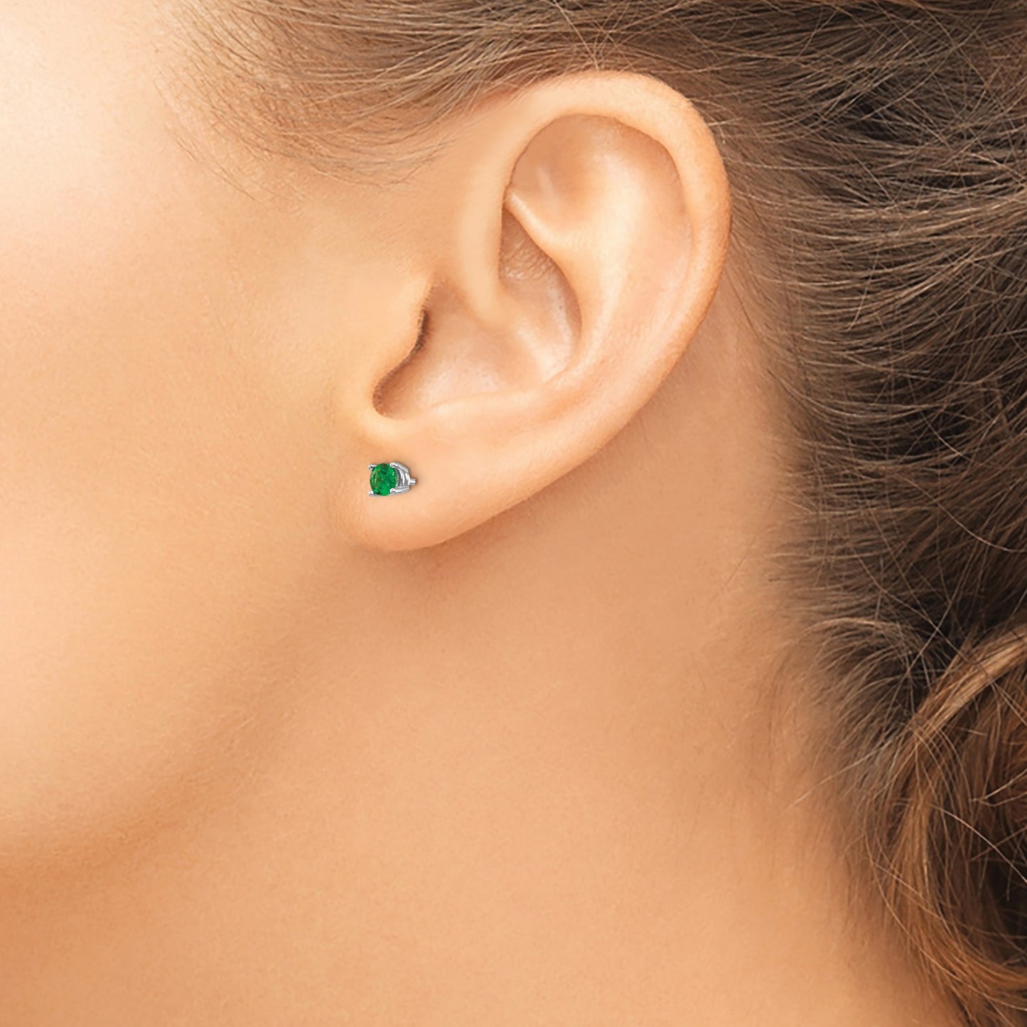 14k White Gold 4mm Round Tsavorite Post Earrings