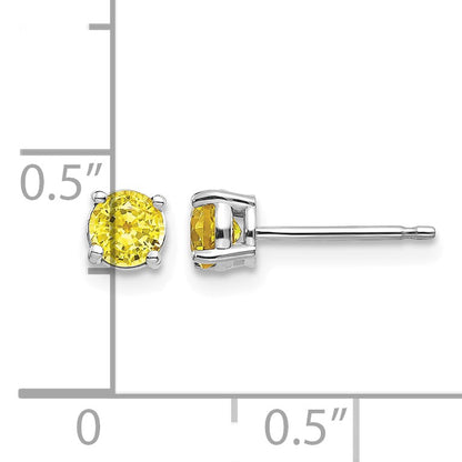 14k White Gold 4mm Round Yellow Sapphire Post Earrings
