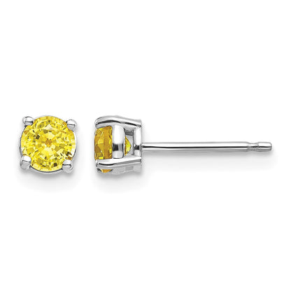 14k White Gold 4mm Round Yellow Sapphire Post Earrings
