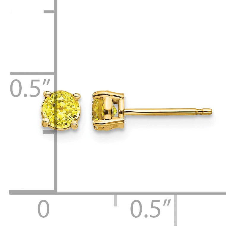 14k 4mm Round Yellow Sapphire Post Earrings