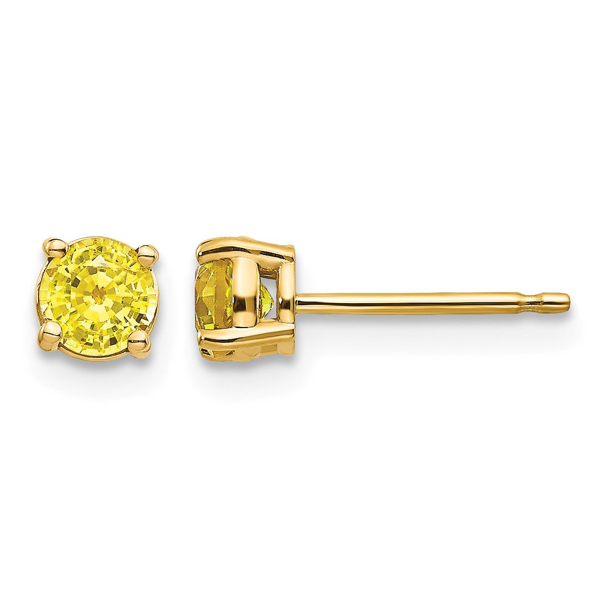 14k 4mm Round Yellow Sapphire Post Earrings