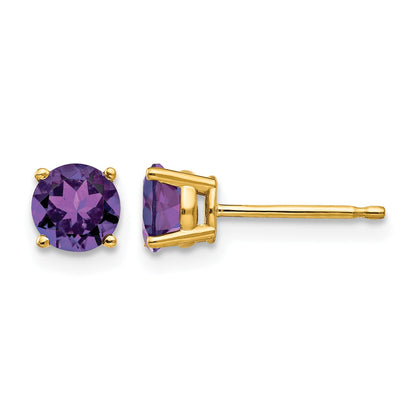 14k 5mm Round Amethyst Post Earrings