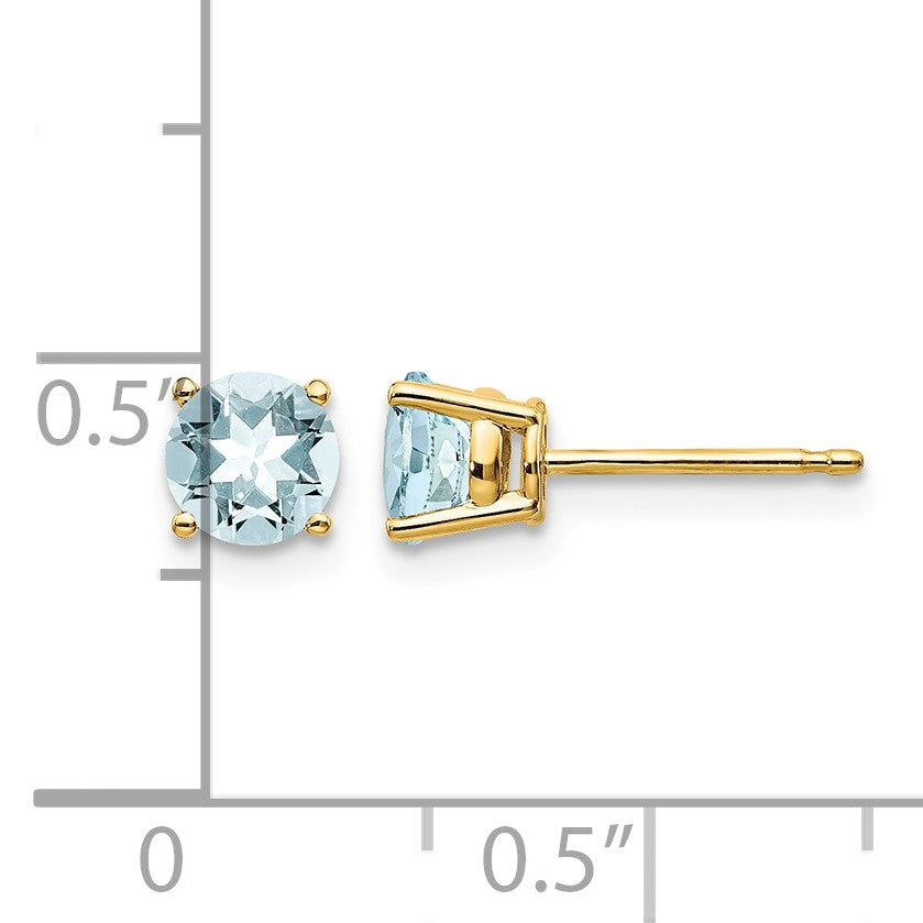 14k 5mm Round Aquamarine Post Earrings
