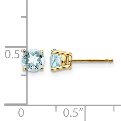 14k 5mm Round Aquamarine Post Earrings