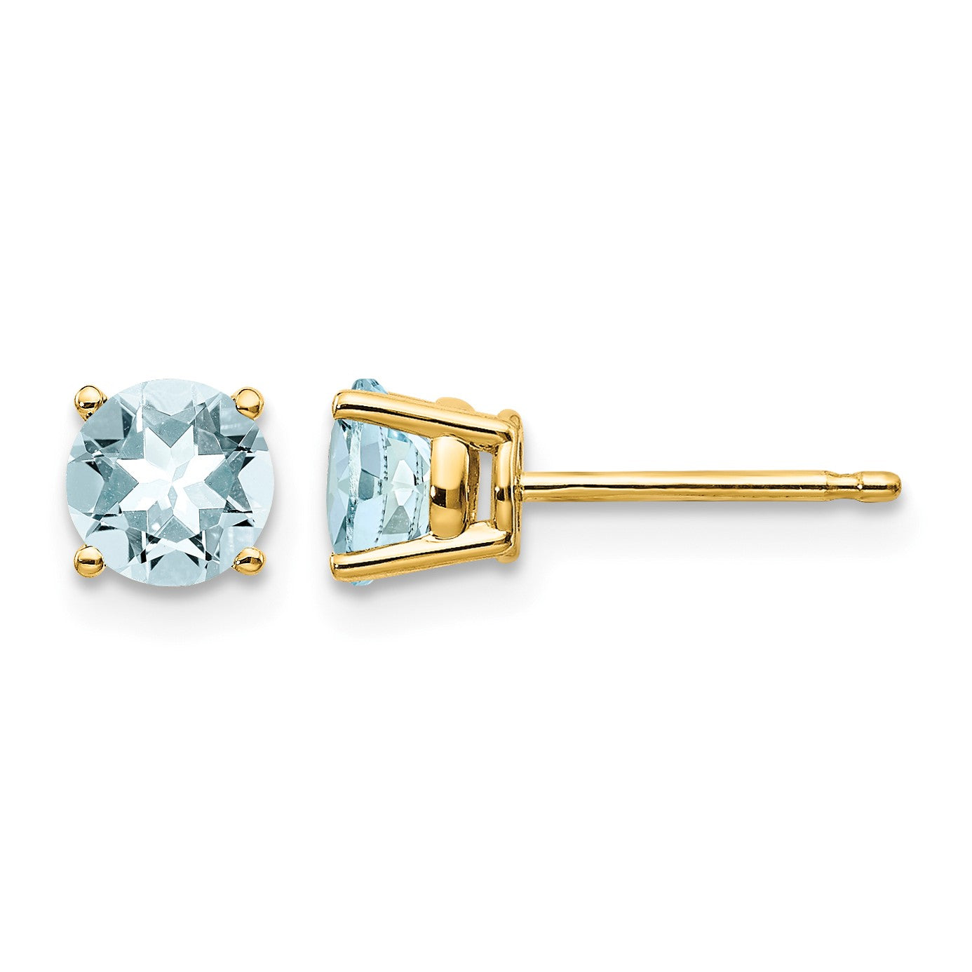 14k 5mm Round Aquamarine Post Earrings