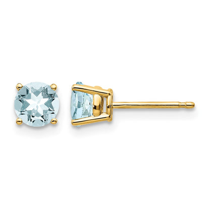 14k 5mm Round Aquamarine Post Earrings