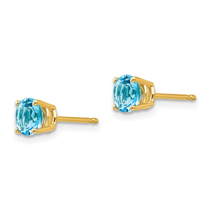 14k 5mm Round Blue Topaz Post Earrings