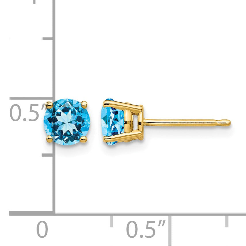 14k 5mm Round Blue Topaz Post Earrings