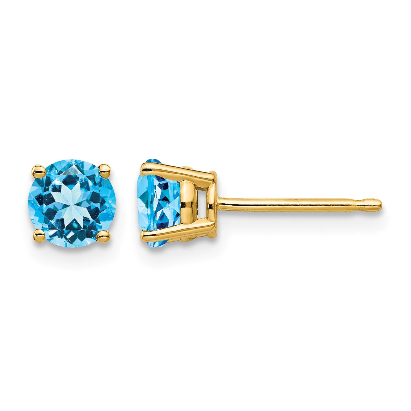 14k 5mm Round Blue Topaz Post Earrings