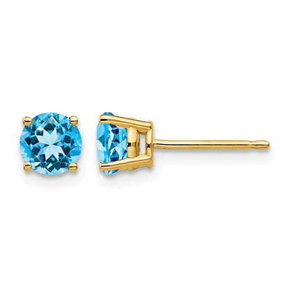 14k 5mm Round Blue Topaz Post Earrings
