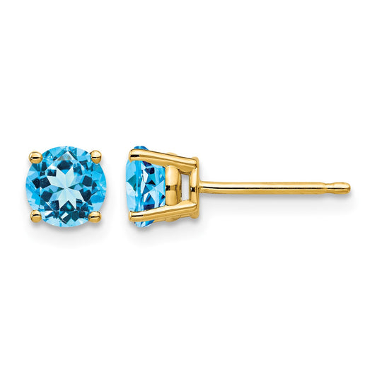 14k 5mm Round Blue Topaz Post Earrings