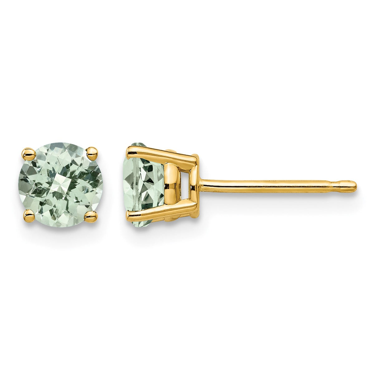 14k 5mm Round Checker-Cut Green Quartz Post Earrings