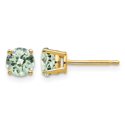 14k 5mm Round Checker-Cut Green Quartz Post Earrings