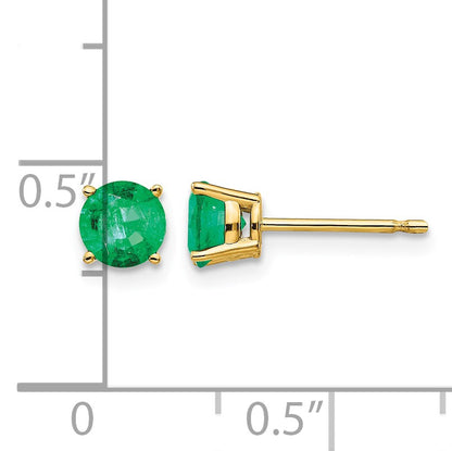 14k 5mm Round Emerald Post Earrings