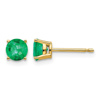 14k 5mm Round Emerald Post Earrings