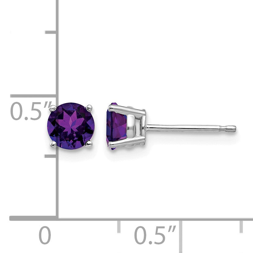 14k White Gold 5mm Round Amethyst Post Earrings