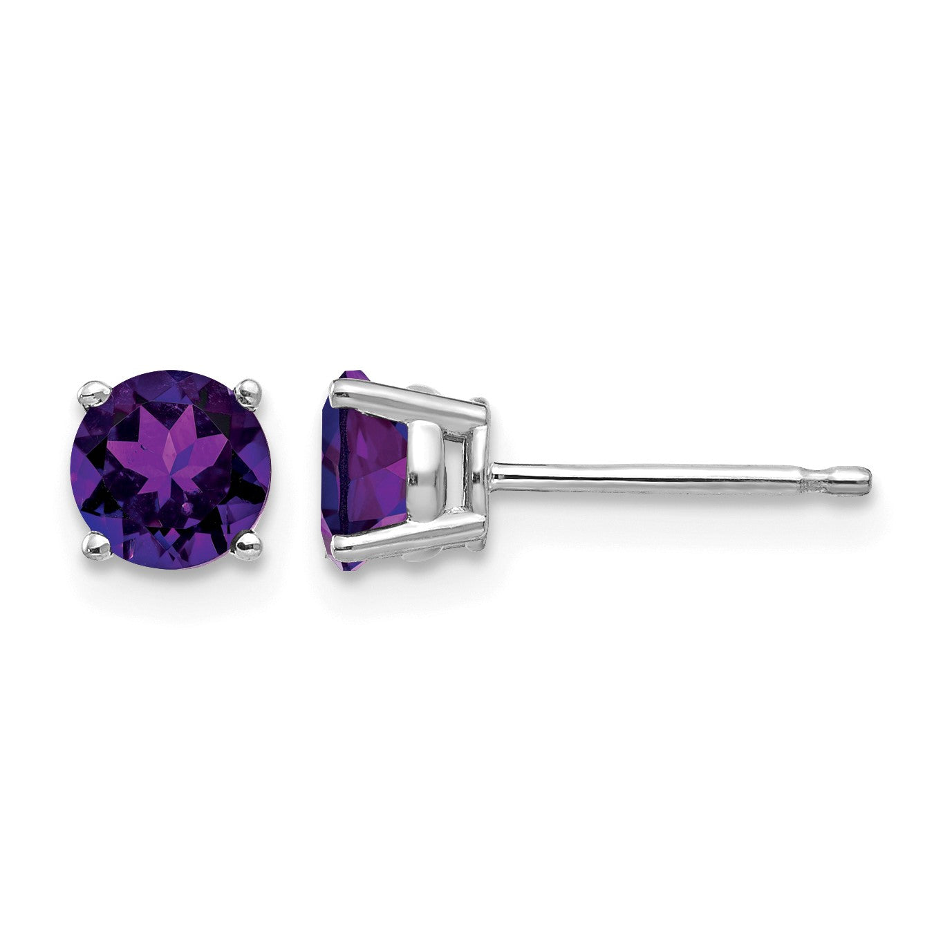 14k White Gold 5mm Round Amethyst Post Earrings