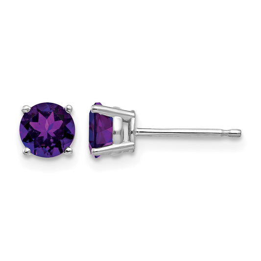 14k White Gold 5mm Round Amethyst Post Earrings