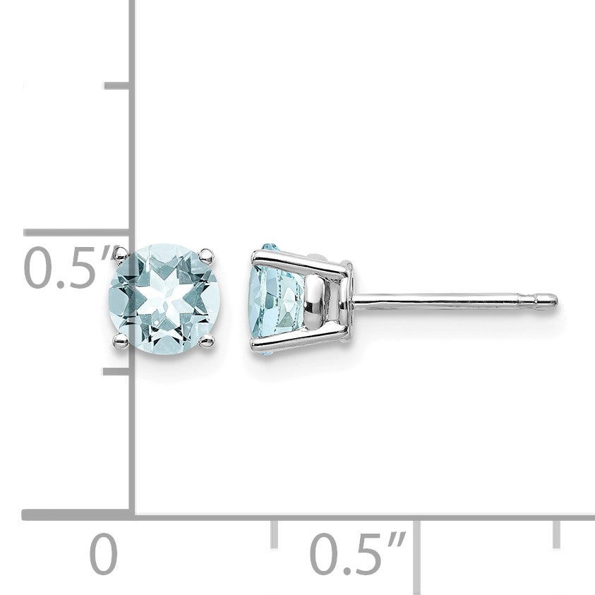 14k White Gold 5mm Round Aquamarine Post Earrings