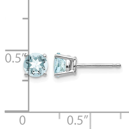 14k White Gold 5mm Round Aquamarine Post Earrings