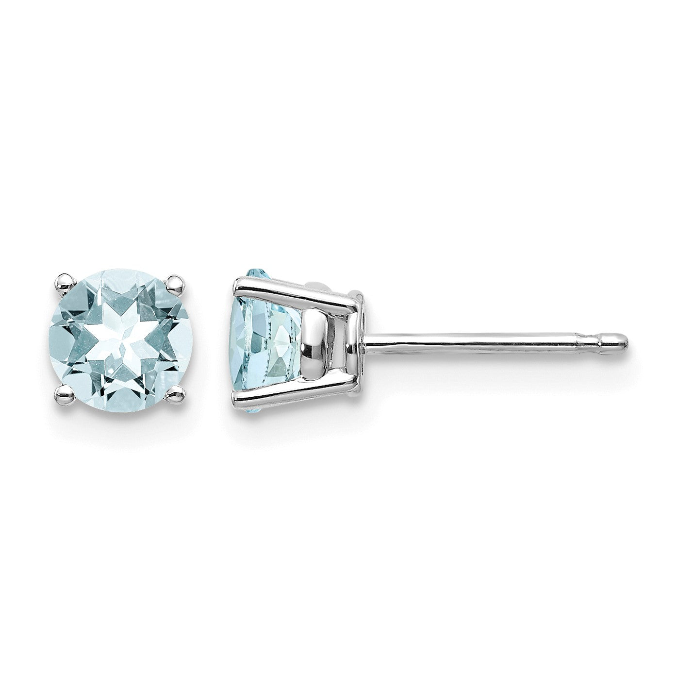 14k White Gold 5mm Round Aquamarine Post Earrings