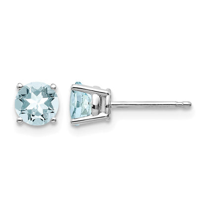 14k White Gold 5mm Round Aquamarine Post Earrings