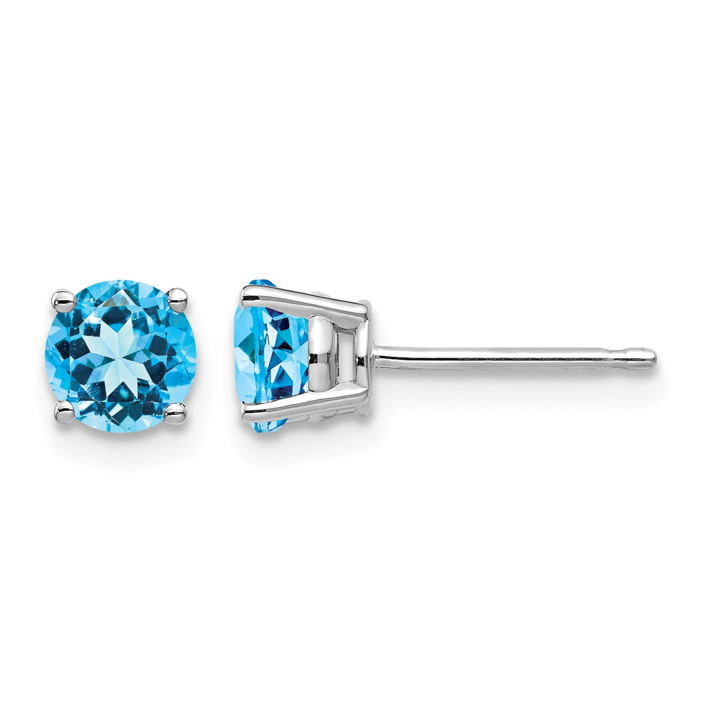 14k White Gold 5mm Round Blue Topaz Post Earrings