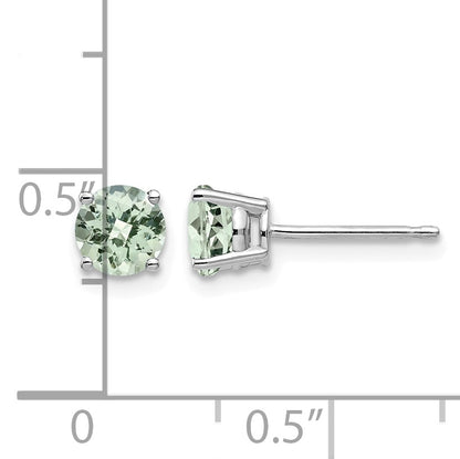 14k White Gold 5mm Round Checker-Cut Green Quartz Post Earrings