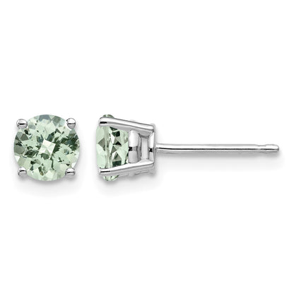 14k White Gold 5mm Round Checker-Cut Green Quartz Post Earrings