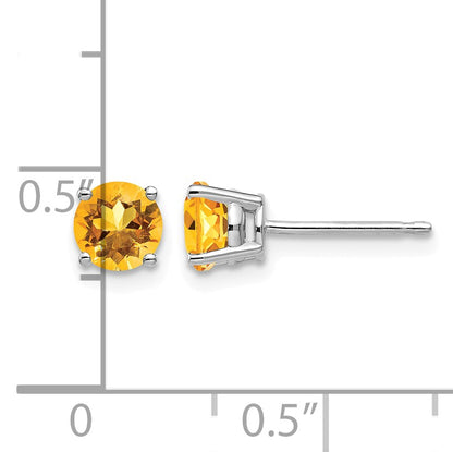 14k White Gold 5mm Round Citrine Post Earrings