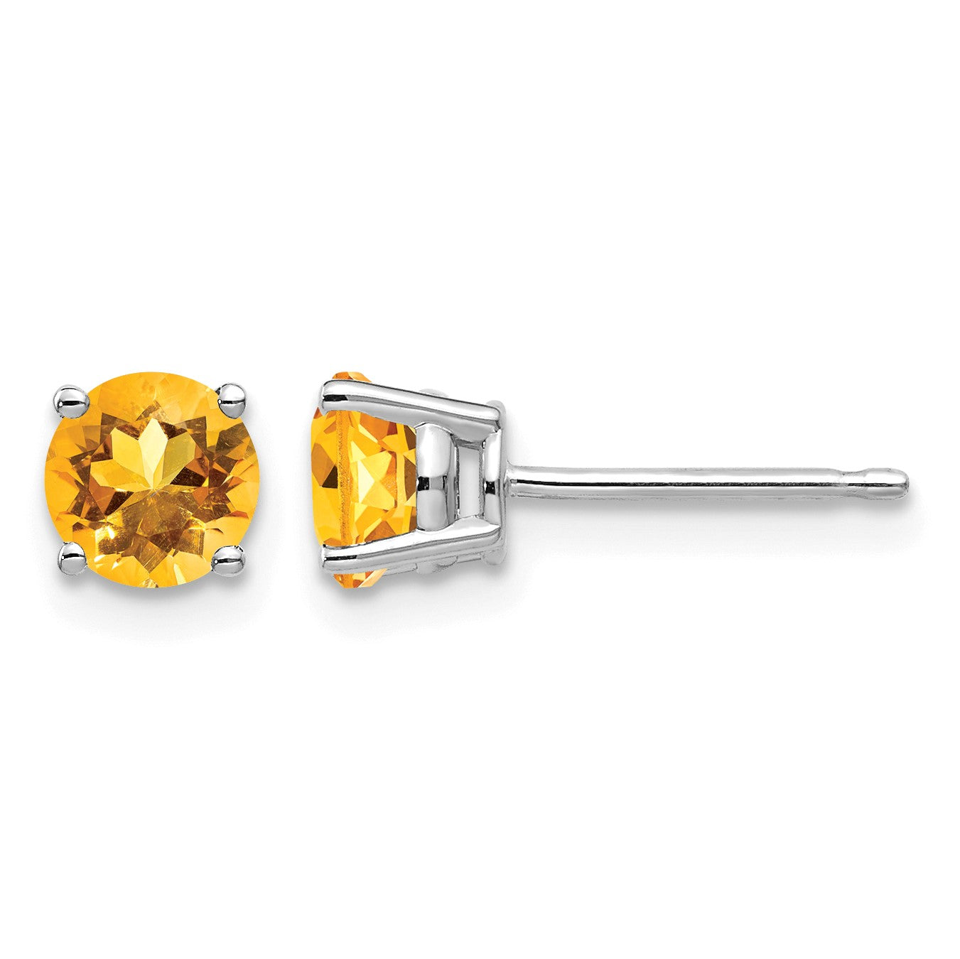 14k White Gold 5mm Round Citrine Post Earrings
