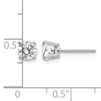 14k White Gold 5mm Round Cubic Zirconia Post Earrings