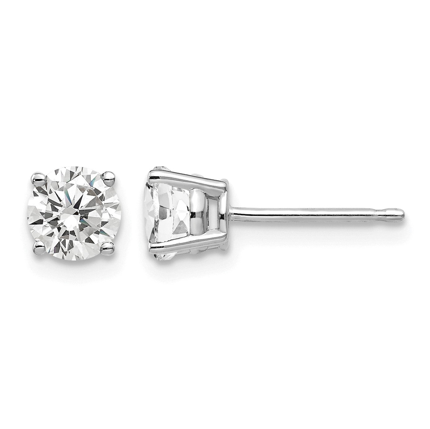 14k White Gold 5mm Round Cubic Zirconia Post Earrings