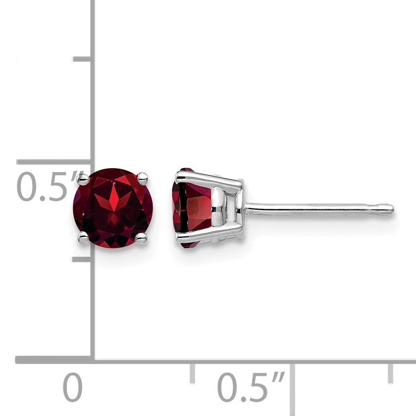 14k White Gold 5mm Round Garnet Post Earrings