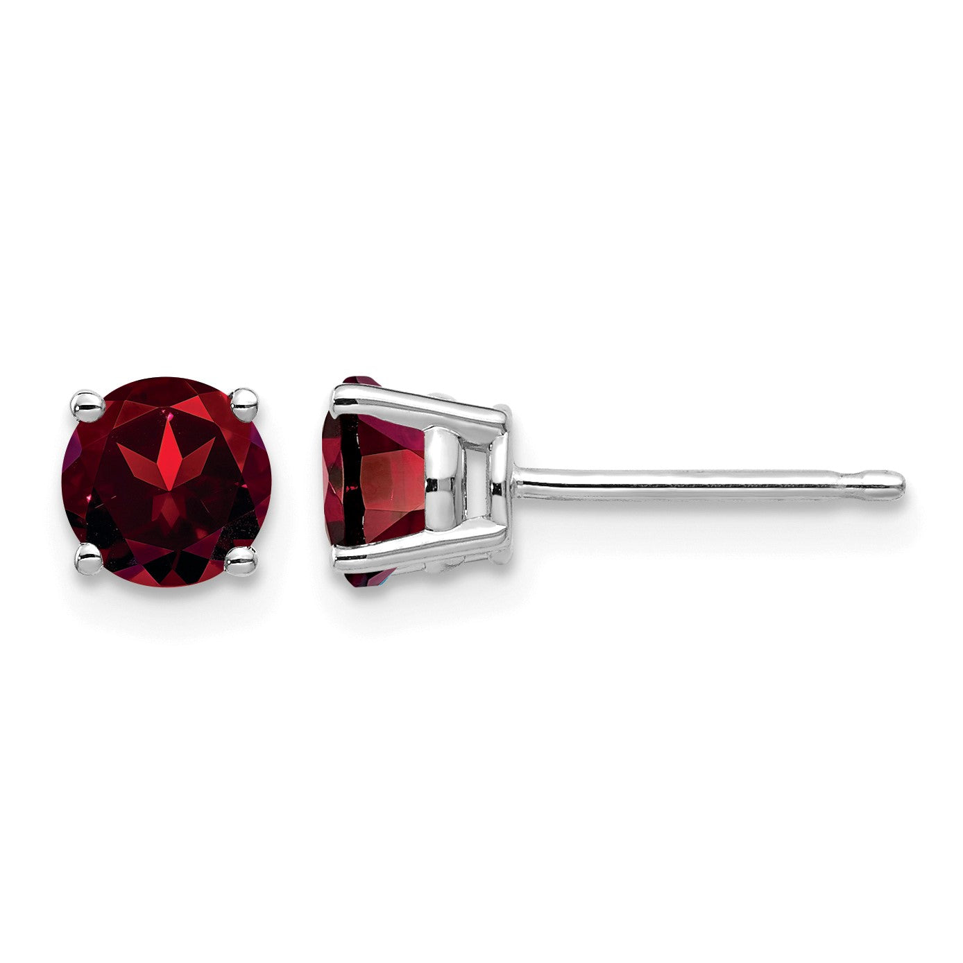 14k White Gold 5mm Round Garnet Post Earrings