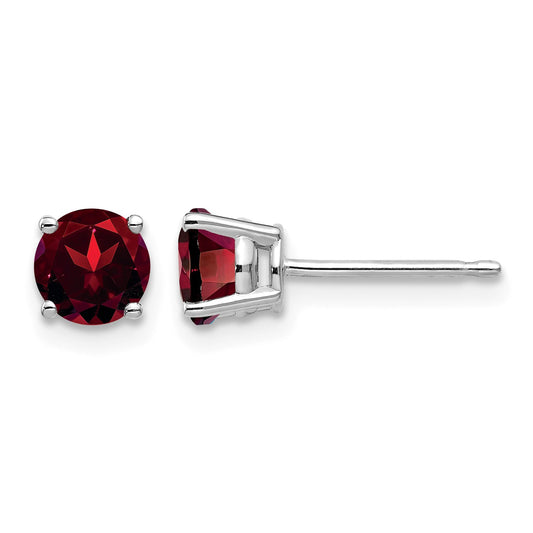 14k White Gold 5mm Round Garnet Post Earrings