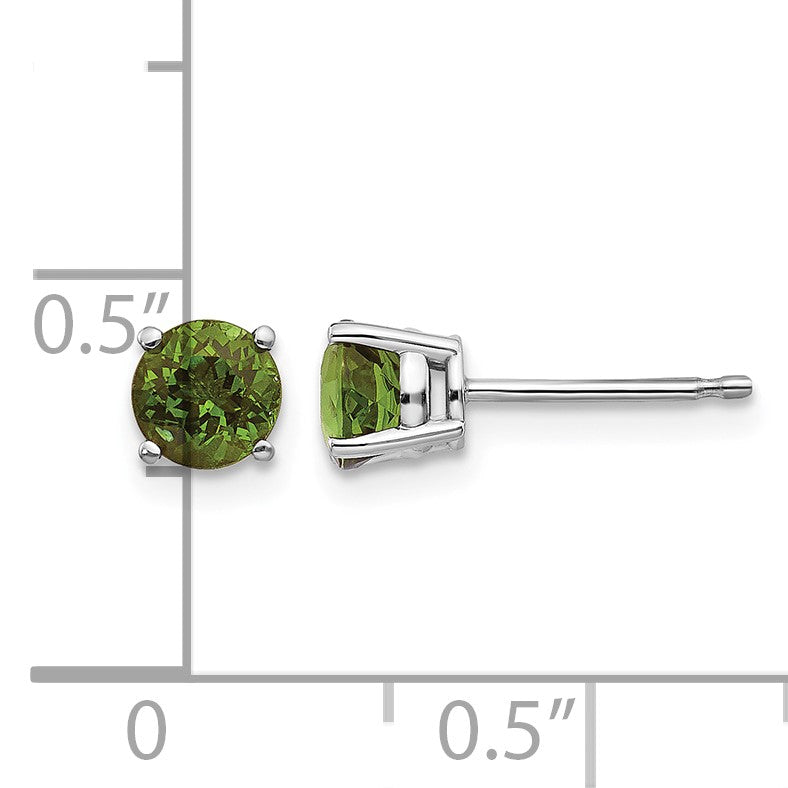 14k White Gold 5mm Round Green Tourmaline Post Earrings