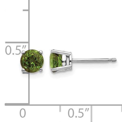 14k White Gold 5mm Round Green Tourmaline Post Earrings