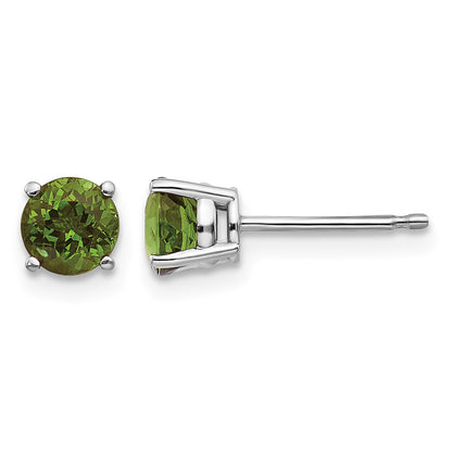14k White Gold 5mm Round Green Tourmaline Post Earrings