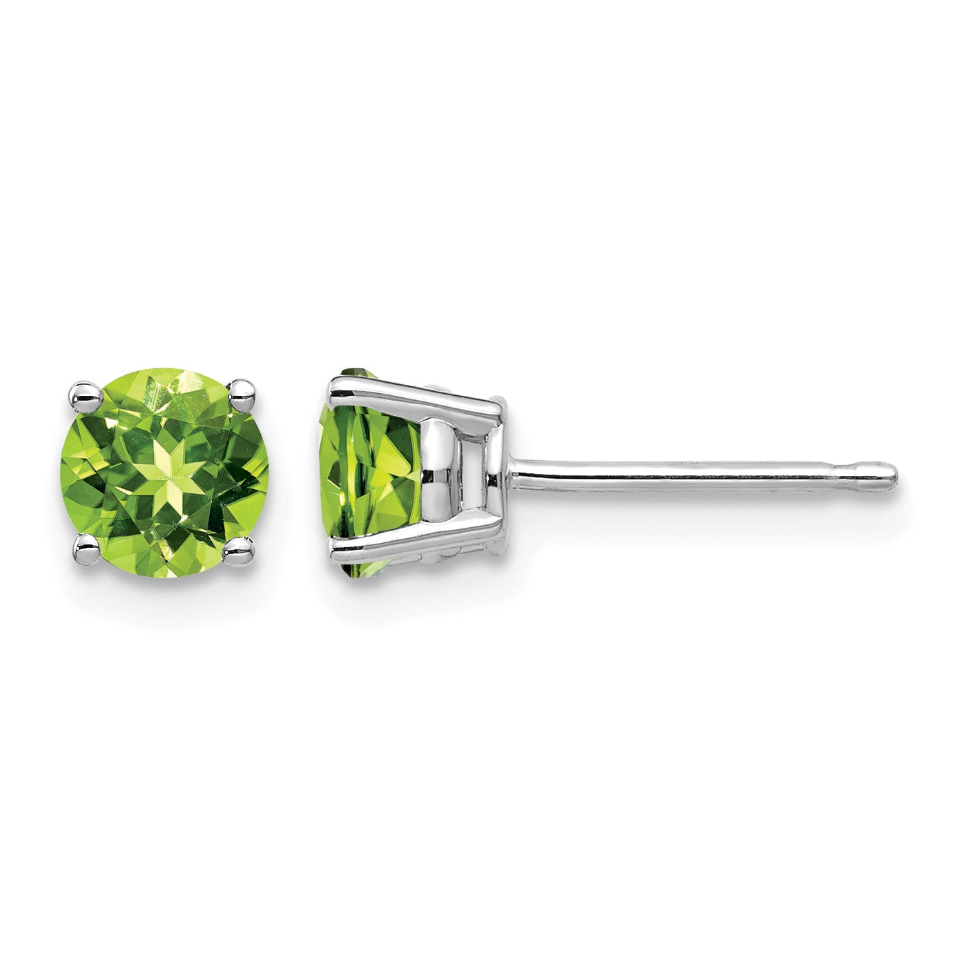 14k White Gold 5mm Round Peridot Post Earrings
