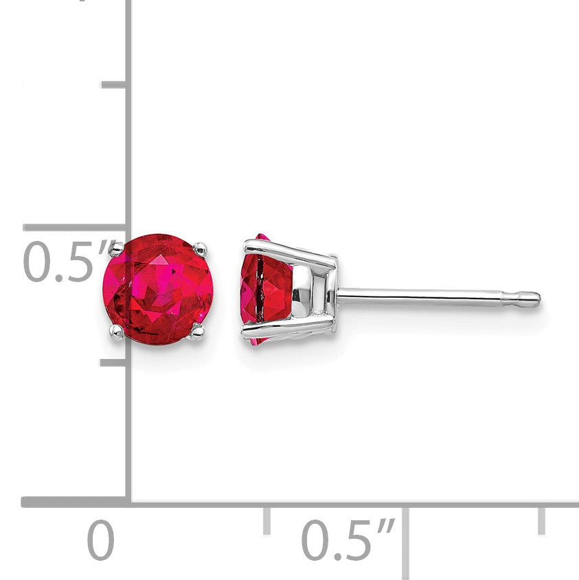 14k White Gold 5mm Round Ruby Post Earrings