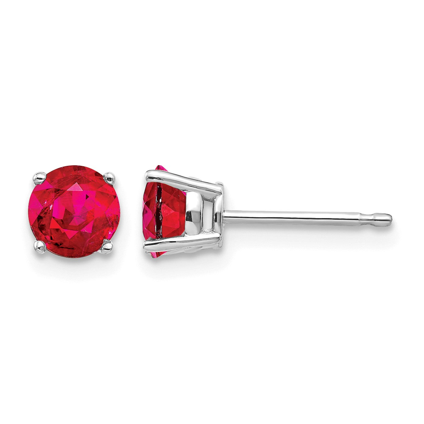 14k White Gold 5mm Round Ruby Post Earrings