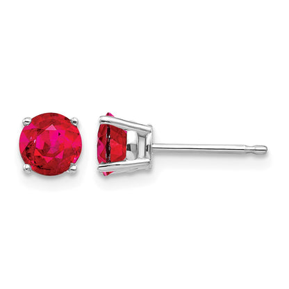 14k White Gold 5mm Round Ruby Post Earrings