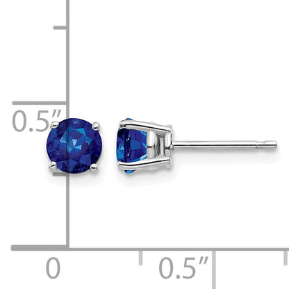 14k White Gold 5mm Round Sapphire Post Earrings