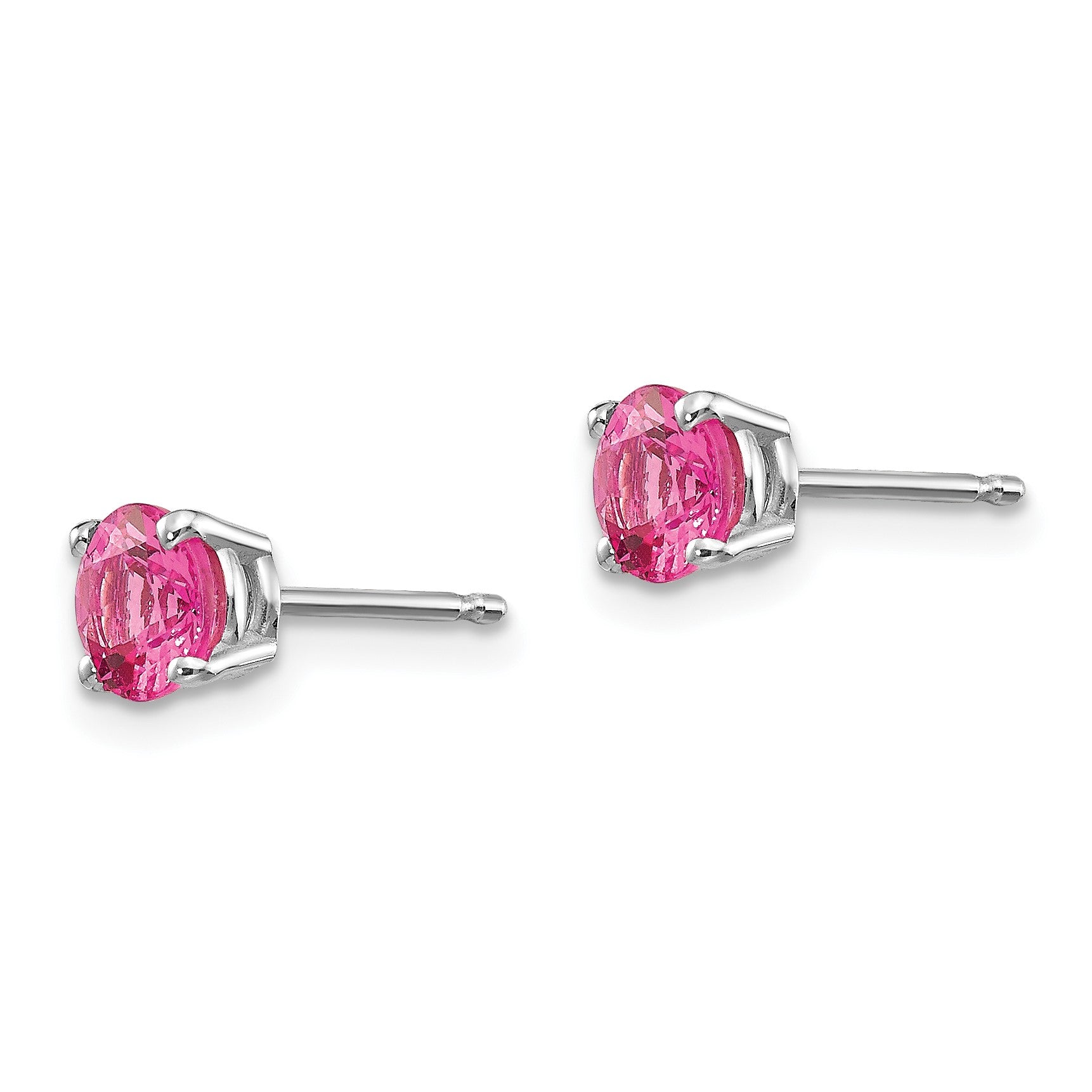 14k White Gold 5mm Round Pink Spinel Post Earrings