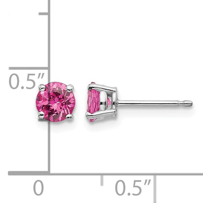 14k White Gold 5mm Round Pink Spinel Post Earrings
